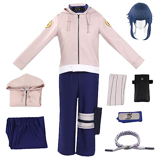 HSJZBQSM Hinata Hyuga Cosplay-Kostüm mit Kunai-Tasche und Perücke. Hinata Cosplay-Kapuzenpullover für Halloween-Set (Rosa+Perücke, S) von HSJZBQSM