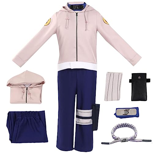 HSJZBQSM Hinata Hyuga Cosplay-Kostüm mit Kunai-Tasche und Perücke. Hinata Cosplay-Kapuzenpullover für Halloween-Set (Rosa, L) von HSJZBQSM