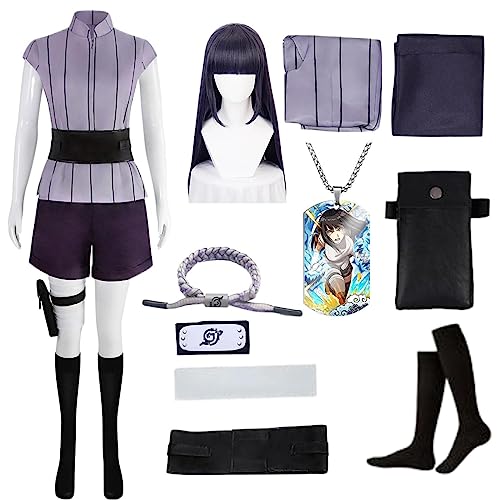 HSJZBQSM Hinata Hyuga Cosplay-Kostüm mit Kunai-Tasche und Perücke. Hinata Cosplay-Kimono für Halloween-Set (Lila+Perücke, 2XL) von HSJZBQSM