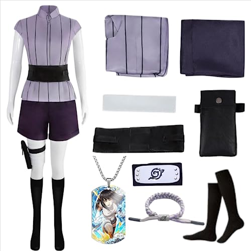 HSJZBQSM Hinata Hyuga Cosplay-Kostüm mit Kunai-Tasche und Perücke. Hinata Cosplay-Kimono für Halloween-Set (Lila, 2XL) von HSJZBQSM