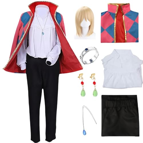 HSJZBQSM Howls Cosplay-Kostüm mit Perücke, Ring, Halskette, Ohrringen, Set, Halloween, Cosplay-Kostüm (Anzug + Perücke, M) von HSJZBQSM