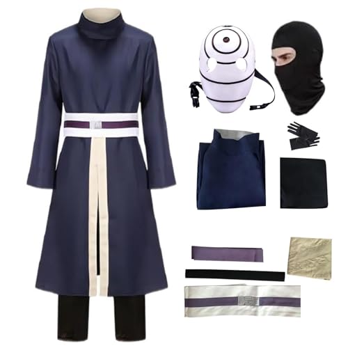 HSJZBQSM Japanisches Anime-Uchiha-Obito-Cosplay-Kostüm mit PVC-Maske Tobi-Obito-Kostüm-Halloween-Set (Blau, L) von HSJZBQSM