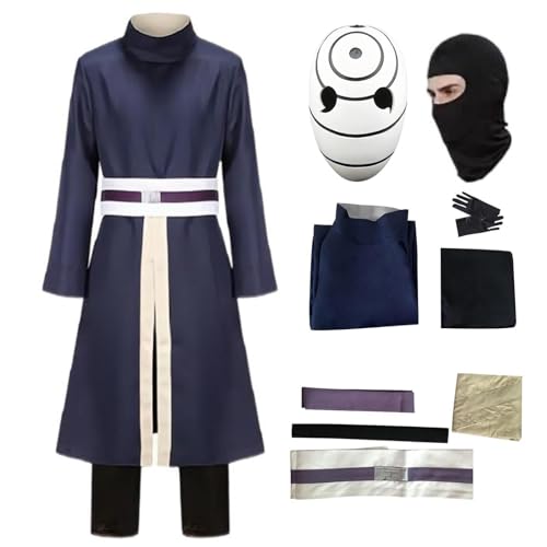 HSJZBQSM Japanisches Ninja-Tobi-Obito-Kostüm mit Maske Obito Uchiha Cosplay-Kostüm Halloween-Set (Blau+Mask, S) von HSJZBQSM