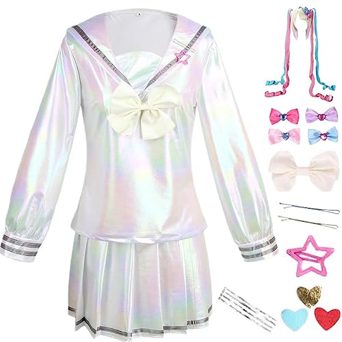 HSJZBQSM Needy Girl Overdose Cosplay-Kostüm mit Perücke KAngel Cosplay-Kleid Ame Chan JK Uniform Komplettset (Weiß+Perücke, 2XL) von HSJZBQSM