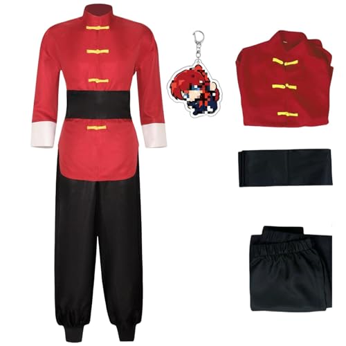 HSJZBQSM Ranma 1/2 Cosplay-Kostüm, roter Kung-Fu-Anzug mit Perücke, Halloween-Party, Ranma-Cosplay-Anzug (Männer, M) von HSJZBQSM