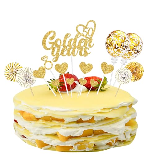 20 Stück Tortendeko GoldeneHochzeit, Glitzer Goldene 50. Geburtstag Kuchendeko, 50 Golden Years Cake Topper, Kuchen Deko GoldeneHochzeit Geschenk von HSLPSM