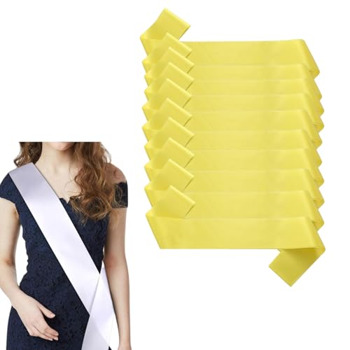 HSTWODE 10 Stück Schärpe Leere Schärpe Schärpe Bedrucken DIY Plain Satin Sash Individuelle Schärpe Blank Satin Schärpen Deko Schärpe Bride Für Hochzeit Party (Gelb) von HSTWODE