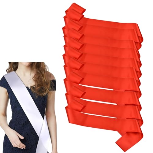 HSTWODE 10 Stück Schärpe Leere Schärpe Schärpe Bedrucken DIY Plain Satin Sash Individuelle Schärpe Blank Satin Schärpen Deko Schärpe Bride Für Hochzeit Party (Großes Rot) von HSTWODE