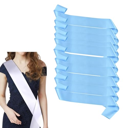 HSTWODE 10 Stück Schärpe Leere Schärpe Schärpe Bedrucken DIY Plain Satin Sash Individuelle Schärpe Blank Satin Schärpen Deko Schärpe Bride Für Hochzeit Party (Hellblau) von HSTWODE