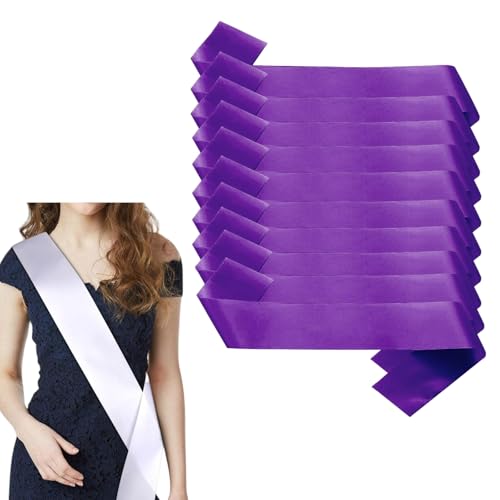 HSTWODE 10 Stück Schärpe Leere Schärpe Schärpe Bedrucken DIY Plain Satin Sash Individuelle Schärpe Blank Satin Schärpen Deko Schärpe Bride Für Hochzeit Party (Lila) von HSTWODE