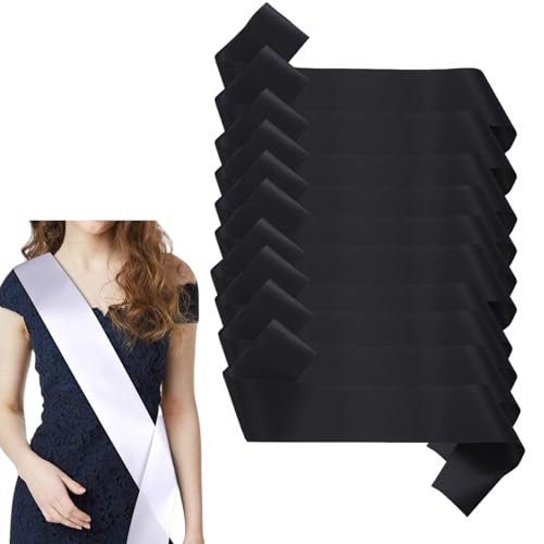 HSTWODE 10 Stück Schärpe Leere Schärpe Schärpe Bedrucken DIY Plain Satin Sash Individuelle Schärpe Blank Satin Schärpen Deko Schärpe Bride Für Hochzeit Party (Schwarz) von HSTWODE