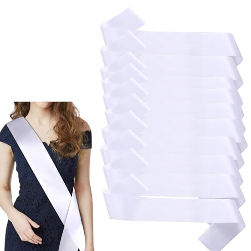 HSTWODE 10 Stück Schärpe Leere Schärpe Schärpe Bedrucken DIY Plain Satin Sash Individuelle Schärpe Blank Satin Schärpen Deko Schärpe Bride Für Hochzeit Party (Weiß) von HSTWODE