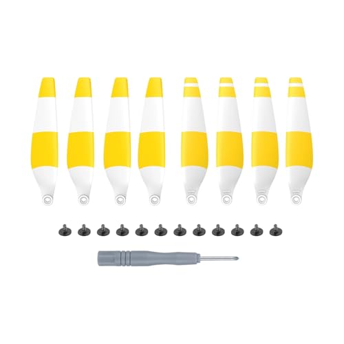 HSYH 8 Stück Flügelventilatoren Propeller Drohne Geräuscharme Klingen Requisiten for Mini 3 Pro Propeller Drohnenreparatur Ersatzzubehör mit Werkzeugen(White Yellow) von HSYH