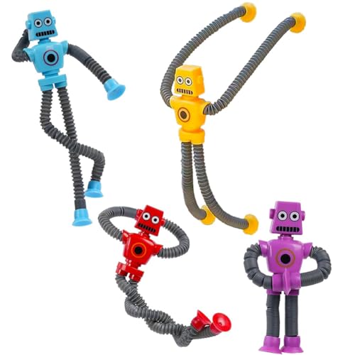 HTGWCG 4 Stück Saugnapf Spielzeug Kinder, Teleskop - Saugnapf - Roboterspielzeug, Lustiges Pädagogisches Stressabbau-Spielzeug, Partygeschenke um Stress und Ängste Abzubauen für Jungen und Mädchen von HTGWCG