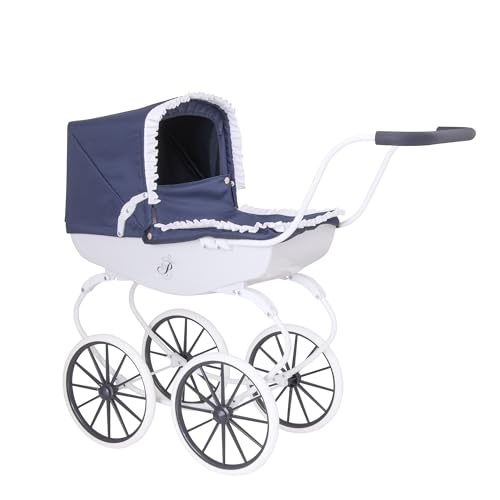 Bella Rosa Kinderwagen | Traditioneller Stil Kutsche Puppenwagen | Premium Englischer traditioneller Kutschenwagen | Kinderwagen mit weißen Rädern | Kinderwagen & Kinderwagen Spielzeug für Kinder ab 3 von HTI