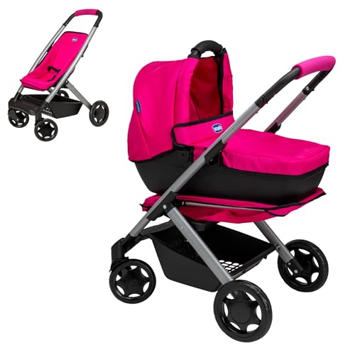 Chicco Junior 3-in-1 Puppenwagen Pink & Schwarz | 3 Modi: Puppenwagen, Buggy & Tragekorb | Vorwärtsgerichteter Buggy & Reisesystem | Puppenwagen ab 3 Jahren. von HTI