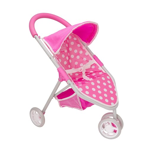 Dolly Tots Puppenwagen Pink Polka Dot | Puppen-Buggy Spielzeug | Faltbarer Puppen-Kinderwagen mit verstellbarem Verdeck, Schwenkrädern & Stauraum | Rollenspielzeug für Kinder ab 3 Jahren von HTI