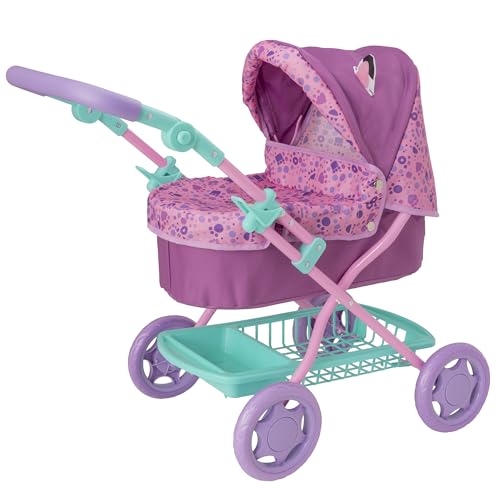 Gabby's Puppenhaus Junior Roamer Kinderwagen| Puppenkinderwagen mit verstellbarer Griffhöhe | Klappbarer Puppenwagen, Stauraum unter dem Sitz, abnehmbare Schürze und verstellbares Verdeck | Kinderwage von HTI