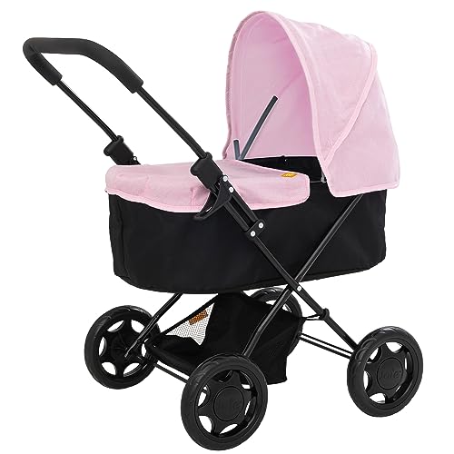 HTI Joie Kinderwagen mit abnehmbarer Schürze und verstellbarer Kapuze Leichtes zusammenklappbares Reisesystem in Schwarz und Pink | Aufbewahrungssystem für Kinder ab 3 Jahren von HTI