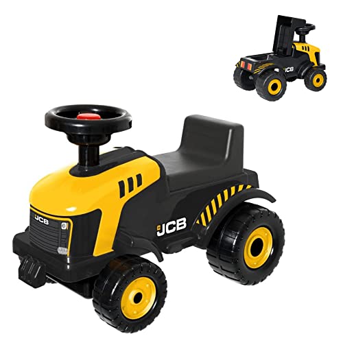 JCB Fastrac Fuß-zu-Boden-Rutscher | JCB Traktor zum Rutschen für Kleinkinder | BAU-Rutschauto | Mit Quietschhorn und Untersitz-Aufbewahrung | Traktor zum Schieben | JCB Konstruktionsspielzeug von HTI