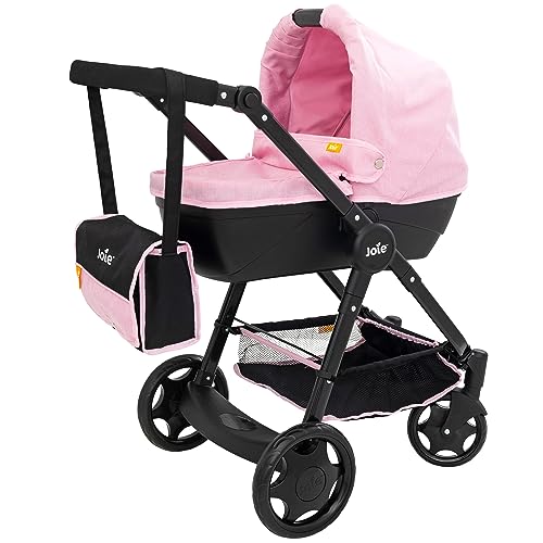 Joie Junior Mytrax Puppenwagen, Einzel-Kinderwagen mit abnehmbarer Babywanne, inklusive passender Wickeltasche und Stauraum unter dem Sitz, Reisesystem in Schwarz und Rosa mit verstellbarer Griffhöhe, von HTI