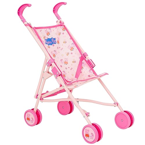 Peppa Pig Puppenwagen Pink | Kinder Buggy mit Peppa Pig Muster | Baby Puppenwagen Spielzeug | Klappbarer Schirm-Buggy für Rollenspiele | Leichter Puppen-Buggy für Jungen & Mädchen | Ab 3 Jahren. von HTI