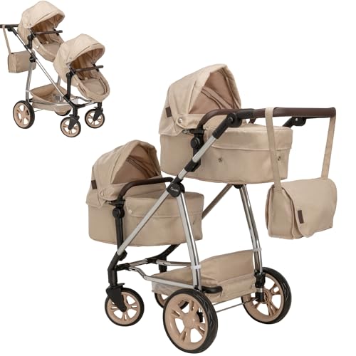 Premium Celuna Total Twin Kinderwagen | Kinderwagen, Kinderwagensystem mit 9 Spielmustern | Doppel-Puppenwagen passende Wickeltasche, höhenverstellbarer Griff und mehrere Sitzmöglichkeiten | ab 3 von HTI