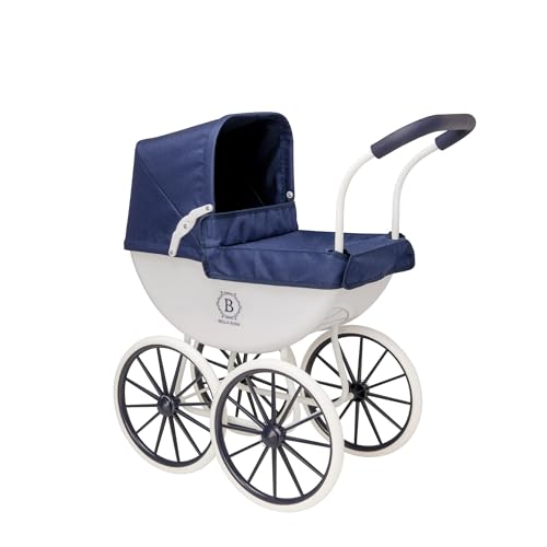 Rosa Mein erster Kinderwagen | Traditioneller Stil Kutsche Puppen Kinderwagen | Premium Englischer Traditionswagen | Schiebewagen mit weißen Rädern und passender Bettwäsche | Alter 3+ von HTI