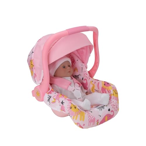 HTI Dolly Tots Puppenautositz Pink mit Polka-Dots | Bequemer Tragesitz für Puppen bis 45 cm | Mit Stauraum & integriertem Gurt | Puppenzubehör für Kinderwagen & Buggy | Ab 3 Jahren. (Rosa Dschungel) von HTI