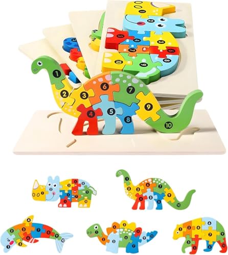 HTRTRR 5 Packungen Holzpuzzle für Kleinkinder, Montessori Holzpuzzle, Montessori Spielzeug für 2+ Jahre, pädagogisches Holzpuzzle Spielzeug, Jungen und Mädchen von HTRTRR