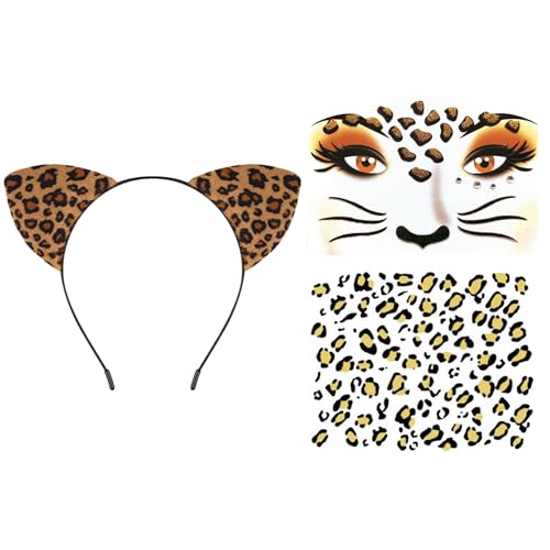 HTTDSLF Leoparden Ohren, Leopard Kostüm, Leopard Ohren, Leoparden Kostüm, Leoparden Ohren Haarreif, Leopard Kostüm Zubehör für Halloween Cosplay Partys, Karneval Party, für Kinder Erwachsene von HTTDSLF