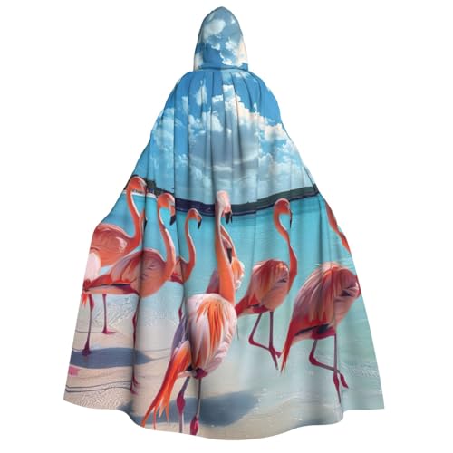 Flock of Red Flamingos on The Beach Print Unisex Hooded Cape Halloween Carnival Vampire Cosplay Cloak Hooded Cloak Costume von HTTUP