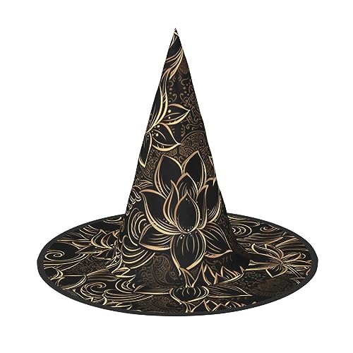 HTTUP Boho Gold Lotus Blumen Druck Stilvolle Vintage Hut Karneval Halloween Hut Erwachsene Kostüm Zubehör Mottopartys von HTTUP