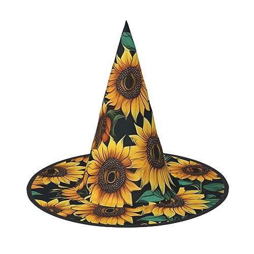 HTTUP Lustiger Halloween-Hut mit Sonnenblumen-Druck, Hexenhüte für Männer, Frauen, Halloween-Partys, Kostüme, Events von HTTUP