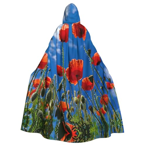 Mohnblumen auf blauem Himmel, Eleganz, Kapuzenumhang für Halloween, Karneval, Mottopartys, Cosplays, Erwachsene, Unisex von HTTUP