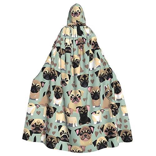 Niedlicher Chihuahua-Mopsmuster-Druck, Eleganz, Kapuzenumhang für Halloween, Karneval, Mottopartys, Cosplays, Erwachsene, Unisex von HTTUP