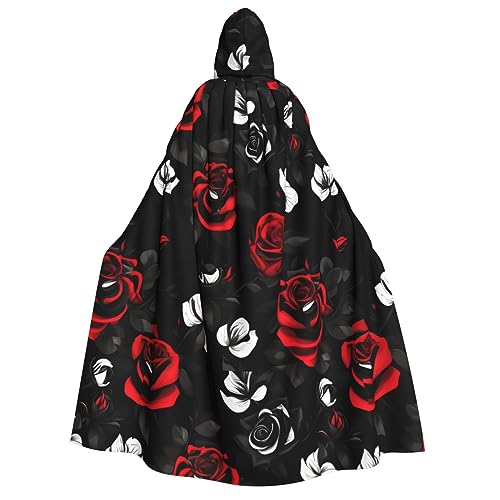 Schwarz Weiß und Rot Rosen Druck Unisex Kapuzenumhang Halloween Karneval Vampir Cosplay Umhang Kapuzenumhang Kostüm von HTTUP