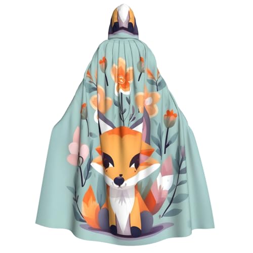 Süßer Tier-Fuchs-Blumen-Druck, Unisex, Kapuzenumhang für Halloween, Karneval, Vampir, Cosplay, Umhang mit Kapuze von HTTUP