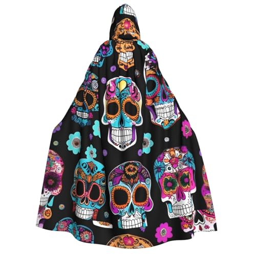 Sugar Skull Print Unisex Kapuzenumhang Halloween Karneval Vampir Cosplay Umhang Kapuzenumhang Kostüm von HTTUP