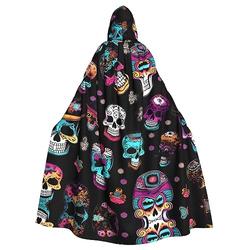 Sugar and Skulls Style Print Experience Ample Coverage Hooded Cloak For Women Men For Carnival Cosplay Parties von HTTUP