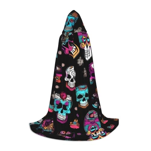 Sugar and Skulls Style Print Halloween Hooded Cape Cosplay Cape & Witch Cloak - Unisex Halloween Hooded Cloak von HTTUP