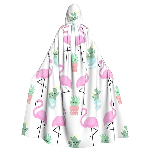 Tropischer Flamingo, niedlicher Kaktus-Druck, Eleganz, Kapuzenumhang für Halloween, Karneval, Mottopartys, Cosplays, Erwachsene, Unisex von HTTUP