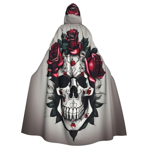 Umhang mit roter Rose und Totenkopf-Druck, mit Kapuze, für Damen und Herren, für Karneval, Cosplay, Partys von HTTUP