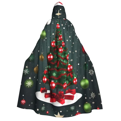 Unisex Kapuzenumhang mit Weihnachtsbaum und Kugelaufdruck, Halloween, Karneval, Vampir, Cosplay, Umhang mit Kapuze von HTTUP