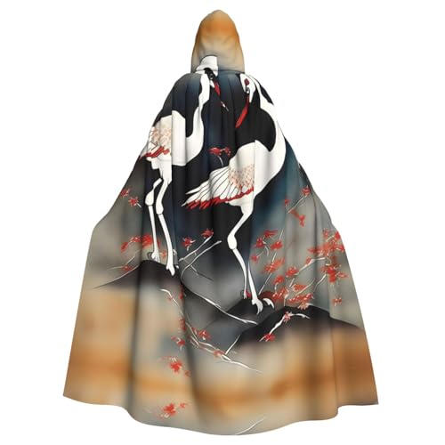 Zwei japanische Kraniche fliegen traditionelle Malerei Druck Eleganz Kapuzenumhang für Halloween, Karneval, Mottopartys, Cosplays, Erwachsene, Unisex von HTTUP