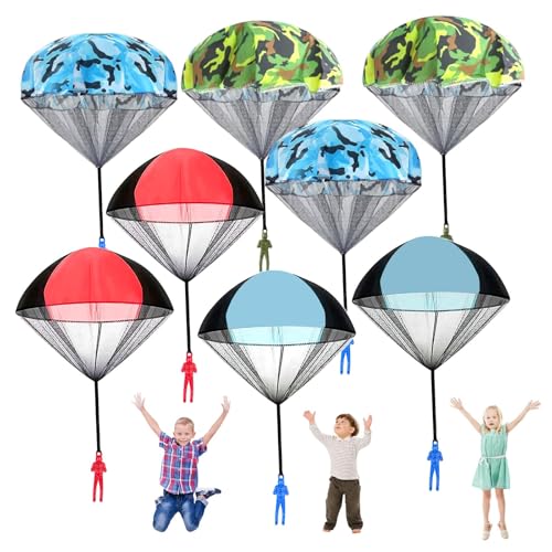 HTTYHT 8 Stück Fallschirm Spielzeug Kinder Fallschirmspringer Hand werfen Handwurf Armee Männer Fallschirm Spielzeug Outdoor Fallschirm Spielzeug für Kinder und Erwachsene Luftlandehelden von HTTYHT