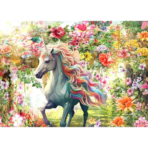 HUADADA 1000 Teile Puzzle für Erwachsene - Impossible Educational Home Decoration Games & Gifts (Blumen Einhorn) von HUADADA