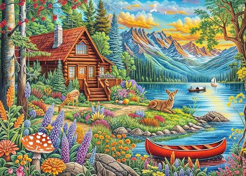 HUADADA 1000 Teile Puzzles für Erwachsene - Alpine Serenity Sunday Vacation - Wunderschönes See-Puzzle - Puzzle für Erwachsene und Kinder 1000 Teile Lernspiele Bunte Puzzles von HUADADA