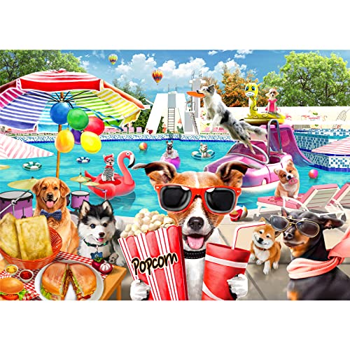 HUADADA Puzzle 1000 Teile, 1000 Teile Puzzle für Erwachsene, Impossible Puzzle, Puzzle-Geschenk, Geschicklichkeitsspiele, Clevere Rätsel, Puzzle Farbenfrohes, Puzzle mit Wasserpark für Hunde-Motiv von HUADADA