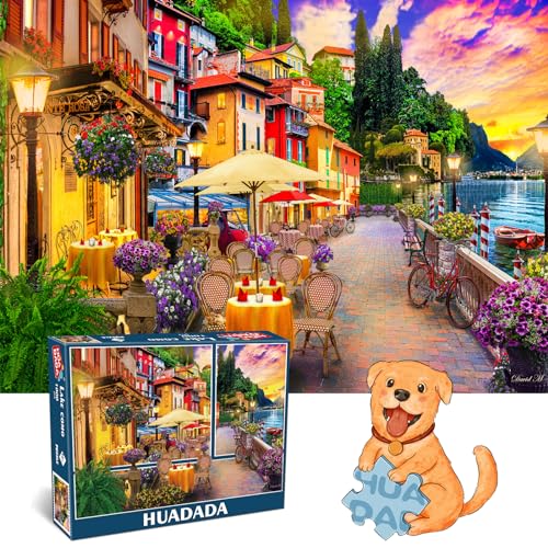 HUADADA Puzzle 1000 Teile, 1000 Teile Puzzle für Erwachsene und Kinder, Impossible Puzzle, Puzzle-Geschenk, Clevere Rätsel, Puzzle Farbenfrohes, Puzzle mit Comer See-Motiv von HUADADA